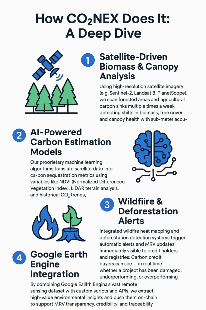 CO2NEX, we’re reinventing MRV from the ground up — using AI, advanced satellite imagery, machine learning, and Google Earth Engine to create a live digital twin of each carbon project helping ranchers landowners and companies