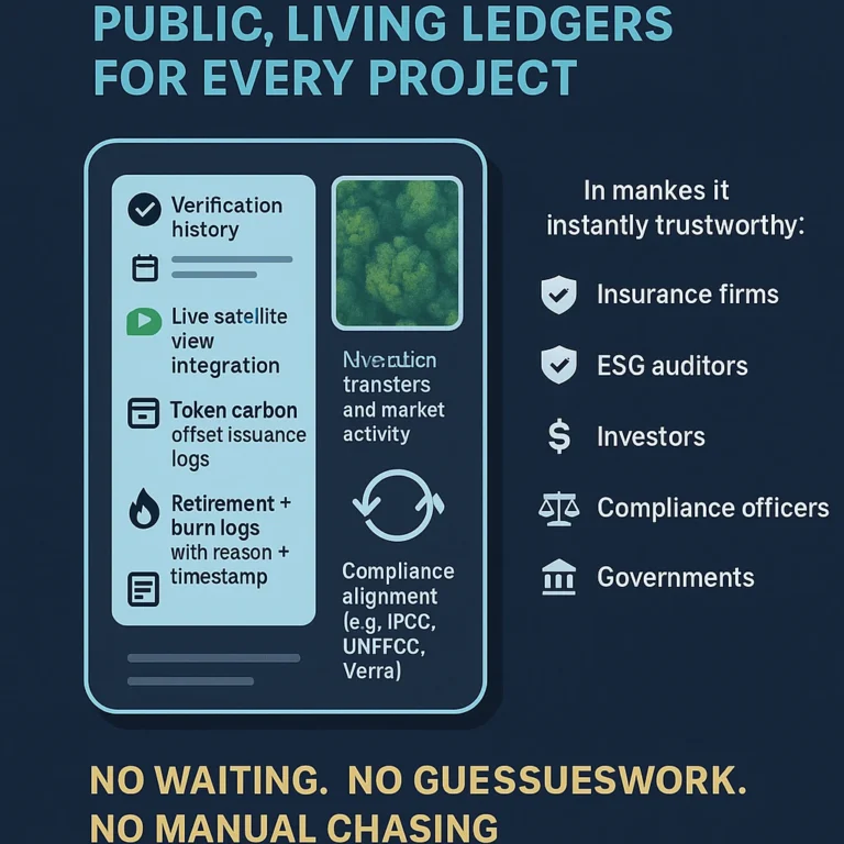 CO2NEX transforms that verified climate impact into a digitally native, fully traceable token, backed by a public, immutable blockchain ledger that anyone — from regulators to investors — can audit in real time.