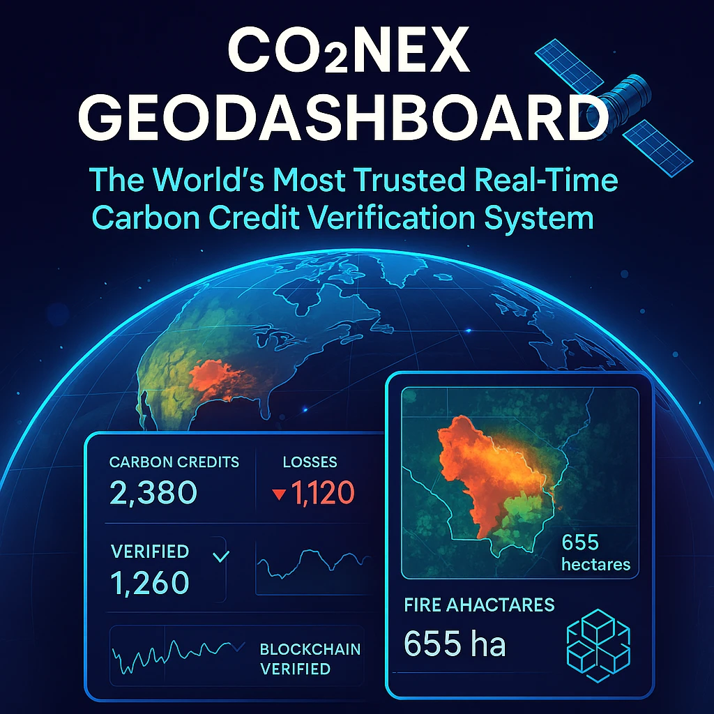 Blog 3 CO2NEX GeoDashboard is the trusted real-time carbon credit verification system for corporations, ESG buyers, and governments. Gain live satellite updates, automated impact assessments, and blockchain-secured MRV for fraud-proof carbon trading and Article 6 compliance.